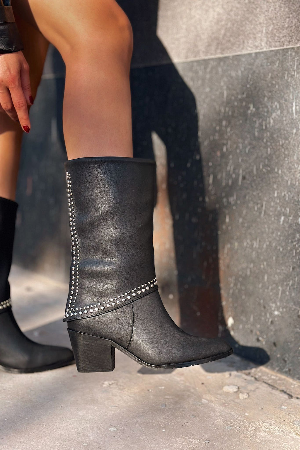 Madoks Black Faux Leather Studded Women's Boots