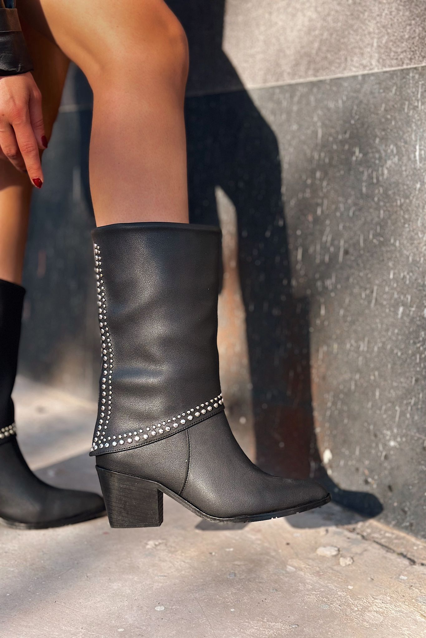 Madoks Black Faux Leather Studded Women's Boots