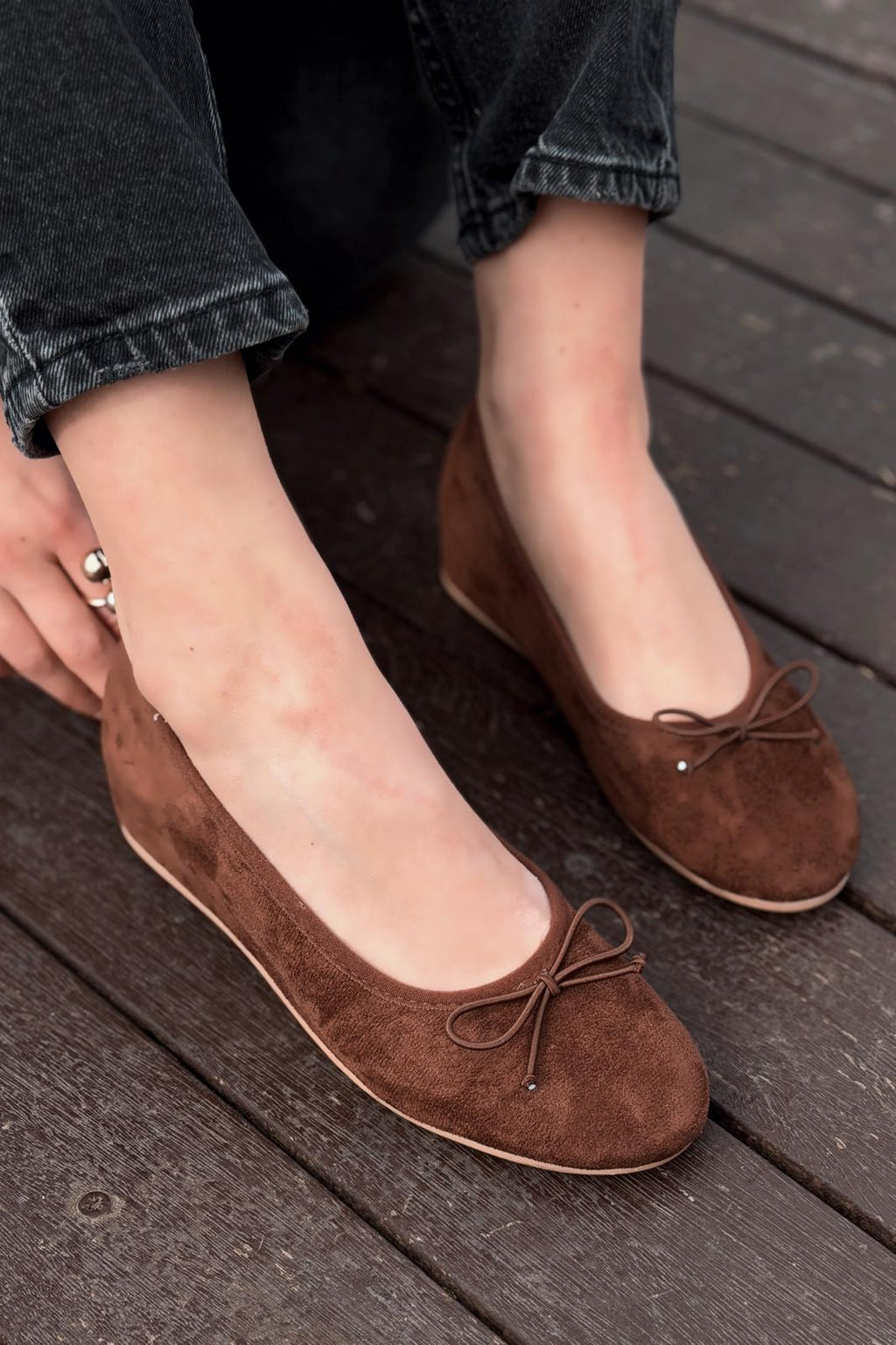 Stellor Dark Brown Suede Women's Wedge Heel Flats