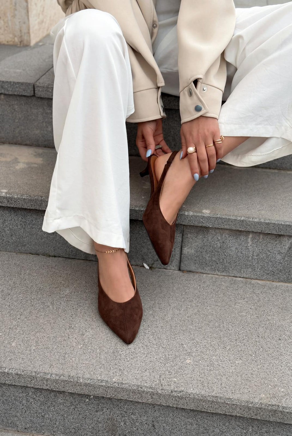 Selor Light Brown Suede Genuine Leather Women's Stilettos