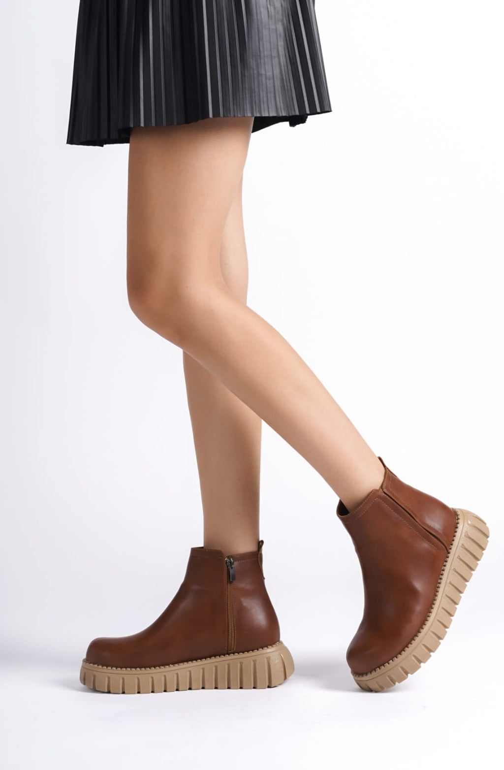 Velarise Women's Boots Tan Faux Leather Beige Sole