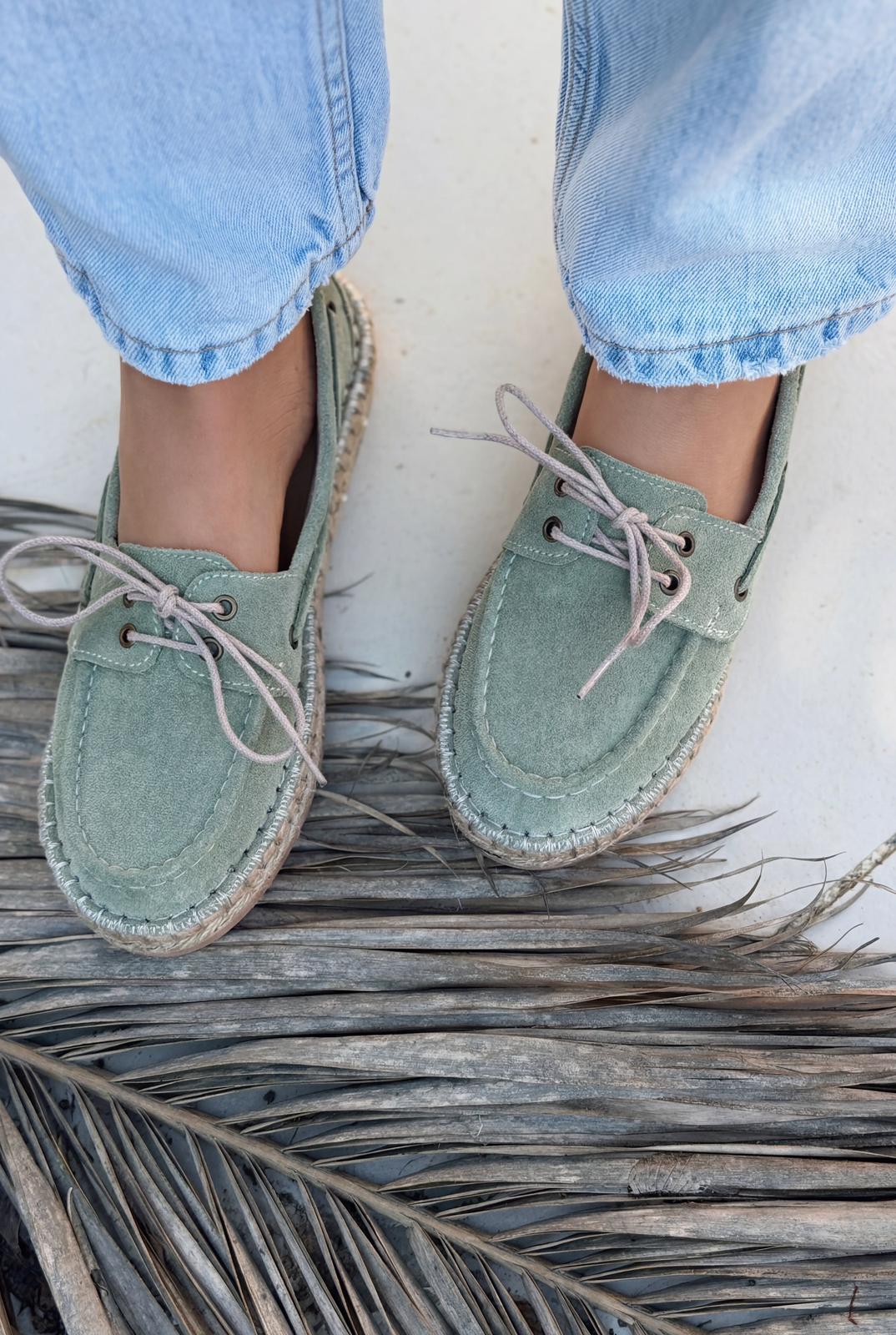 Selora Mint Green Genuine Suede Women's Loafers