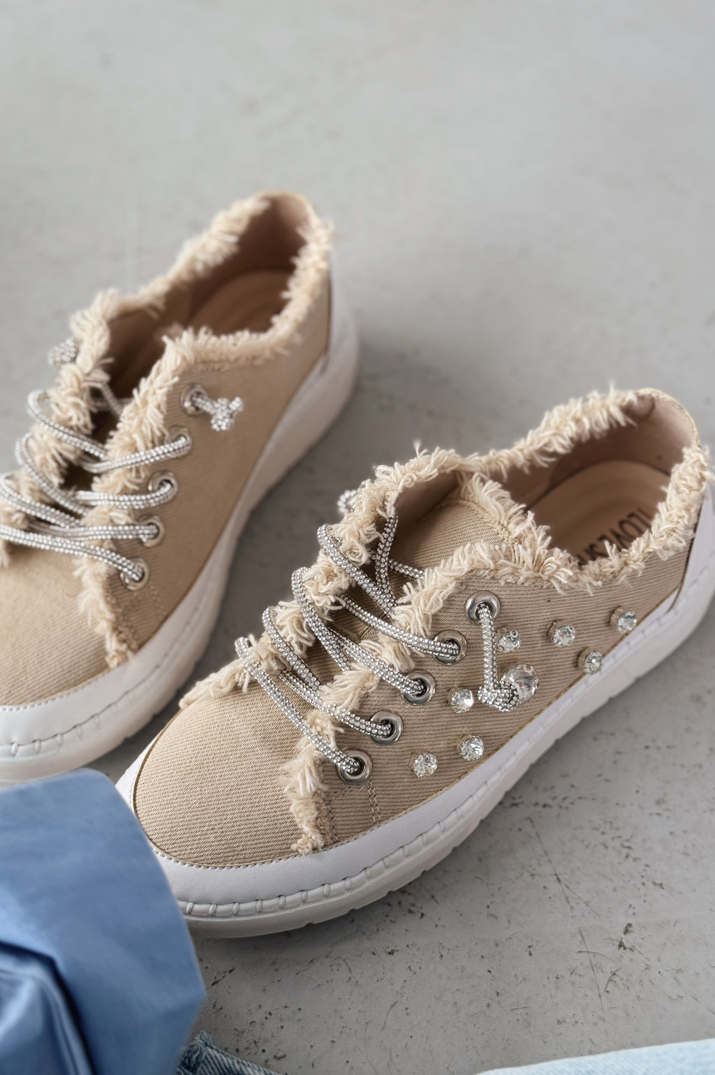 Monove Beige Jean Stone-Detailed Women's Sneakers
