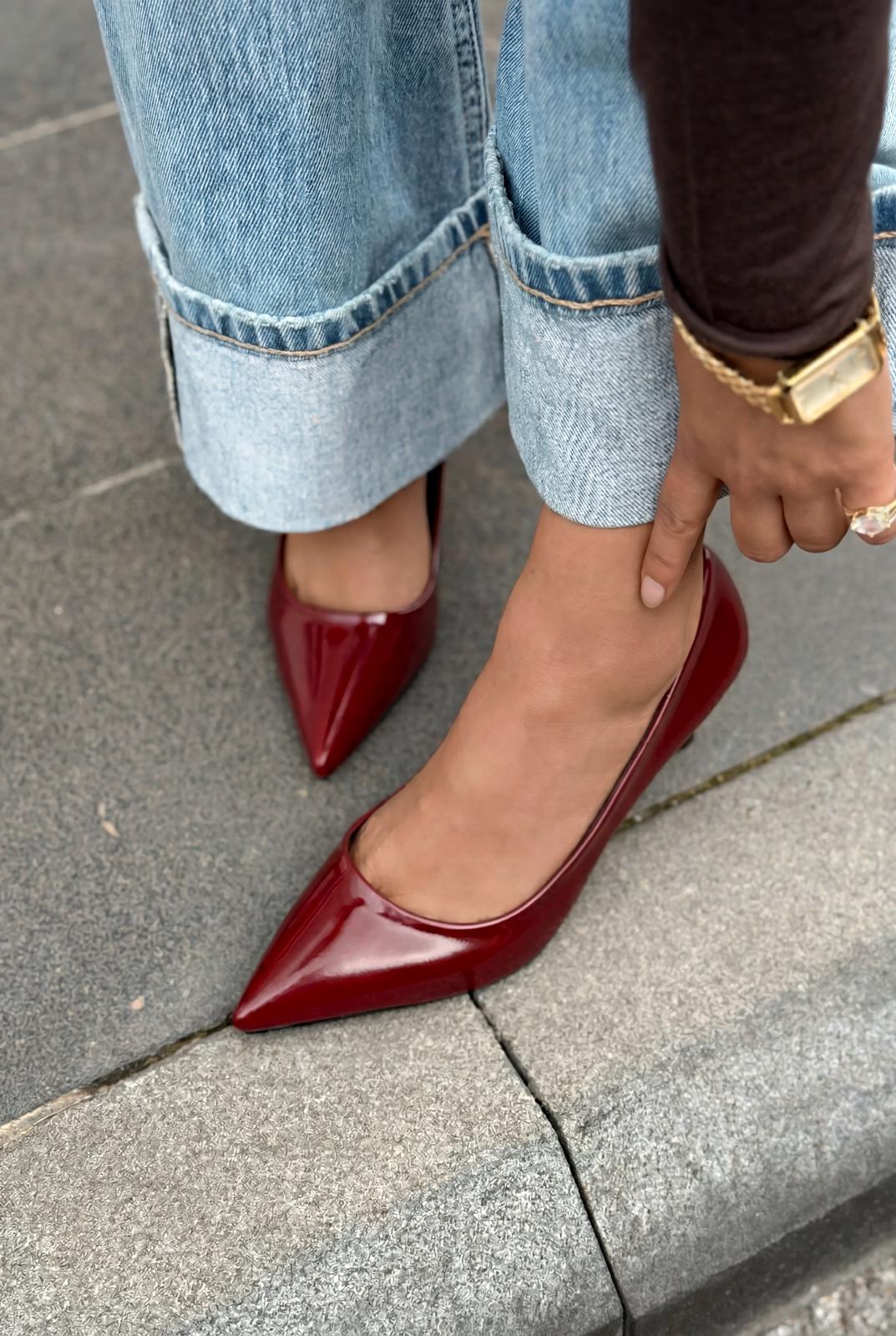 Delvion Burgundy Patent Faux Leather Women's Stilettos