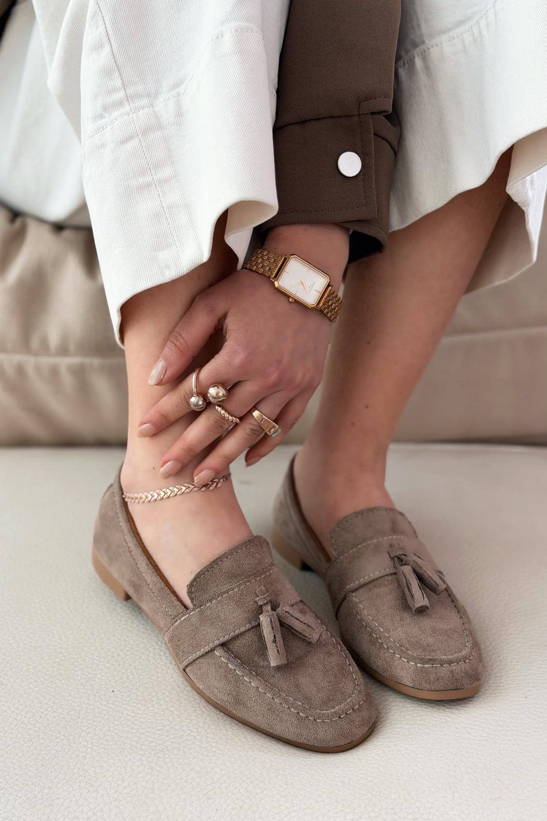 Olena Taupe Suede Women's Loafers