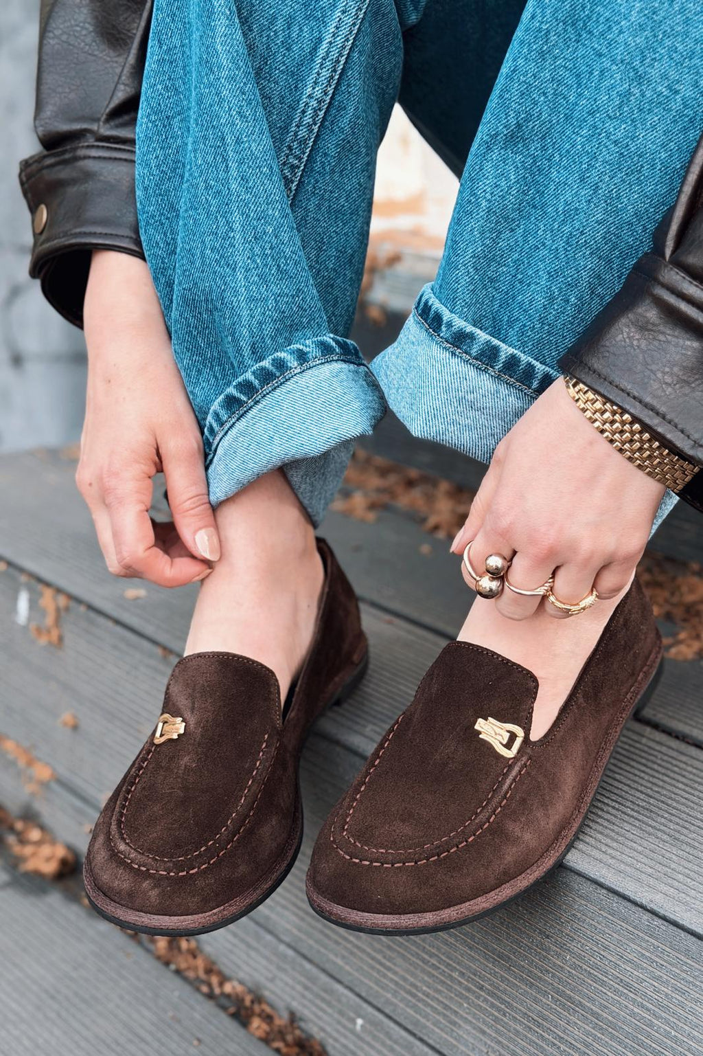 Rasen Dark Brown Genuine Suede Women's Loafers