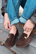 Rasen Dark Brown Genuine Suede Women's Loafers