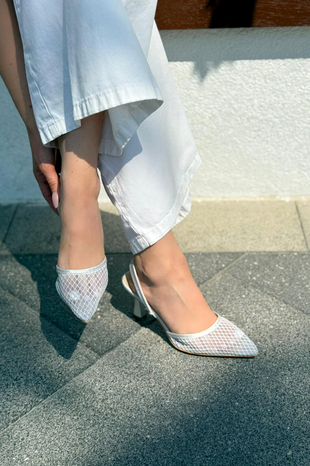 Vasrend Silver Mesh Detail Satin Women's Stilettos
