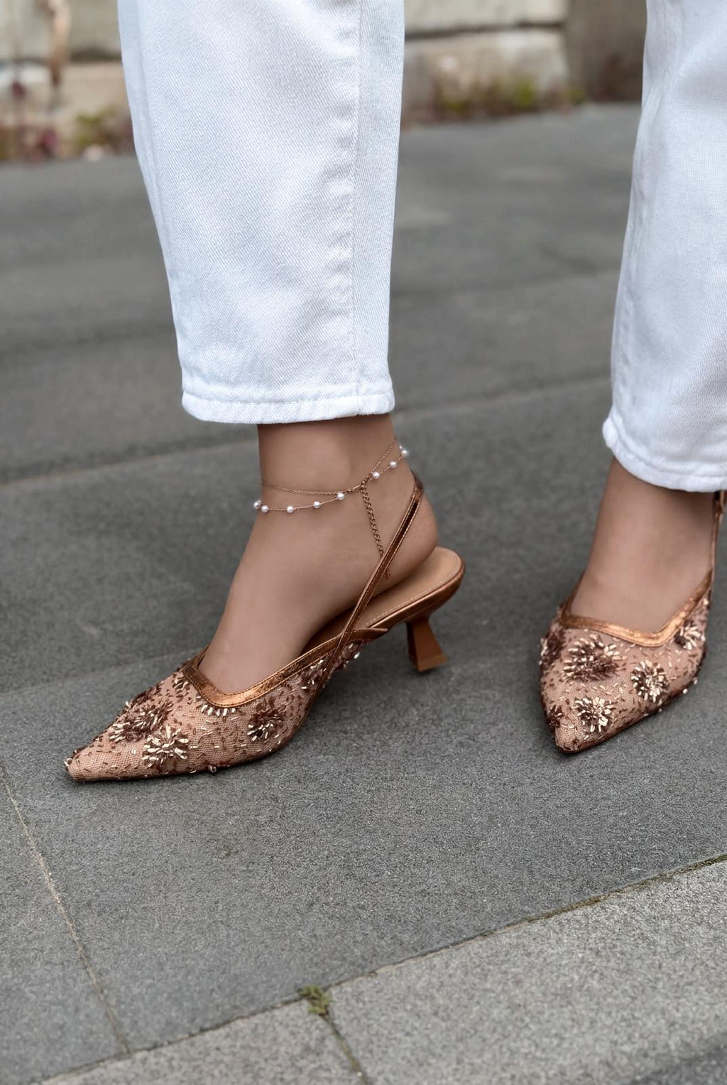 Serona Bronze Embroidered Women's Stilettos