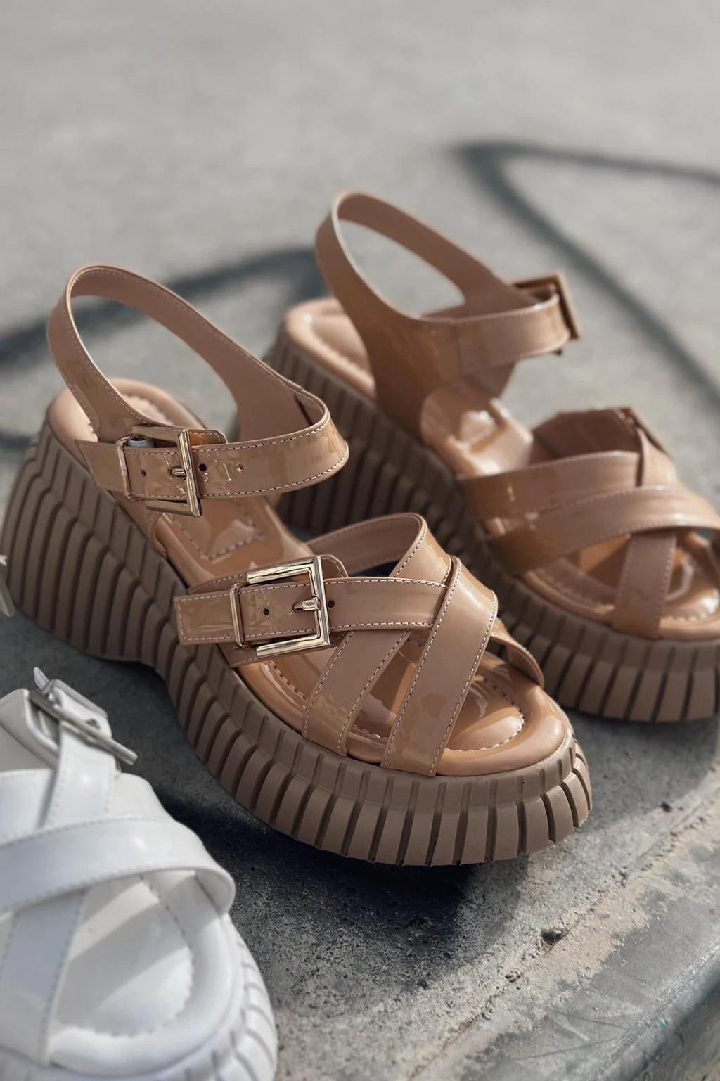 Vony Nude Patent Faux Leather Sandals