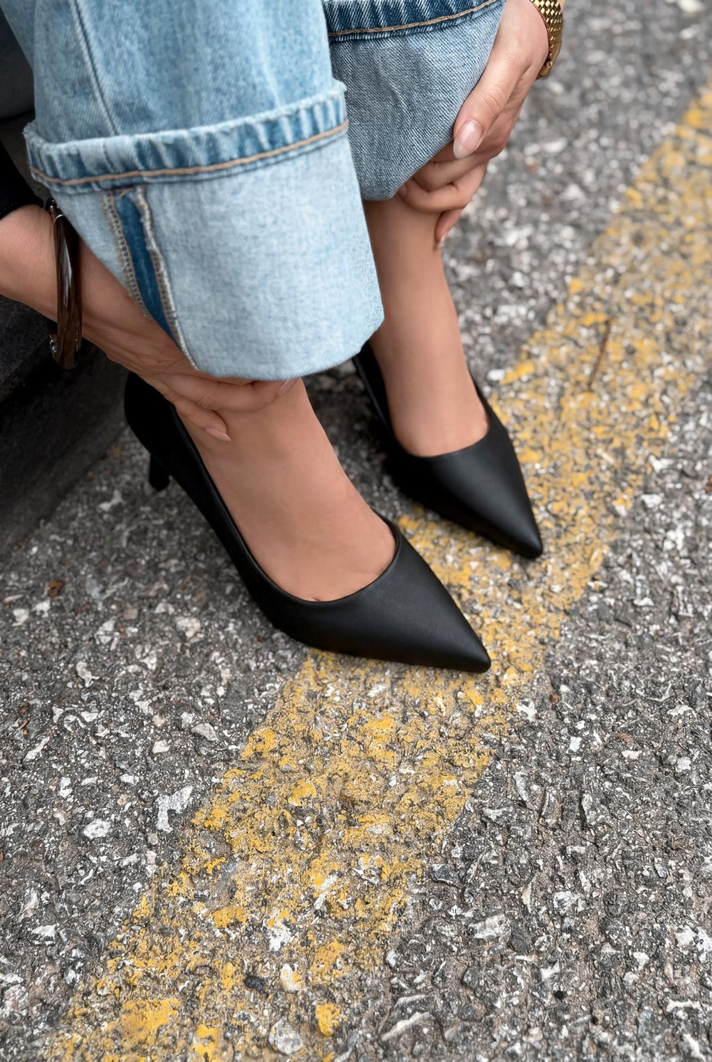Delvion Black Faux Leather Stilettos