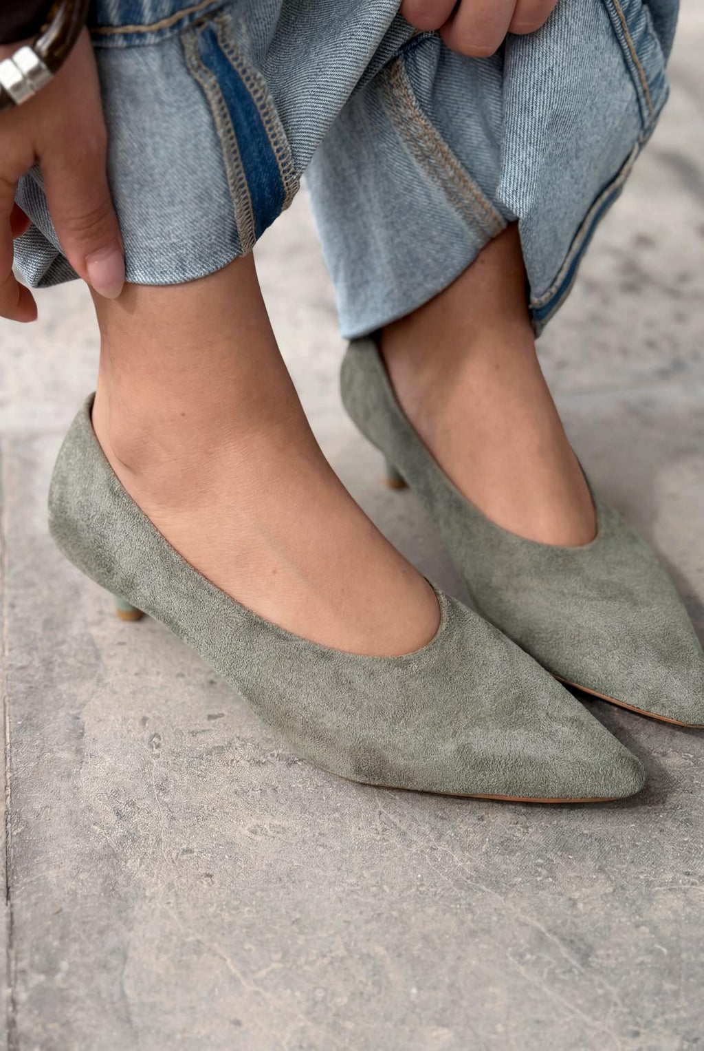 Seranis Khaki Suede Genuine Leather Stilettos