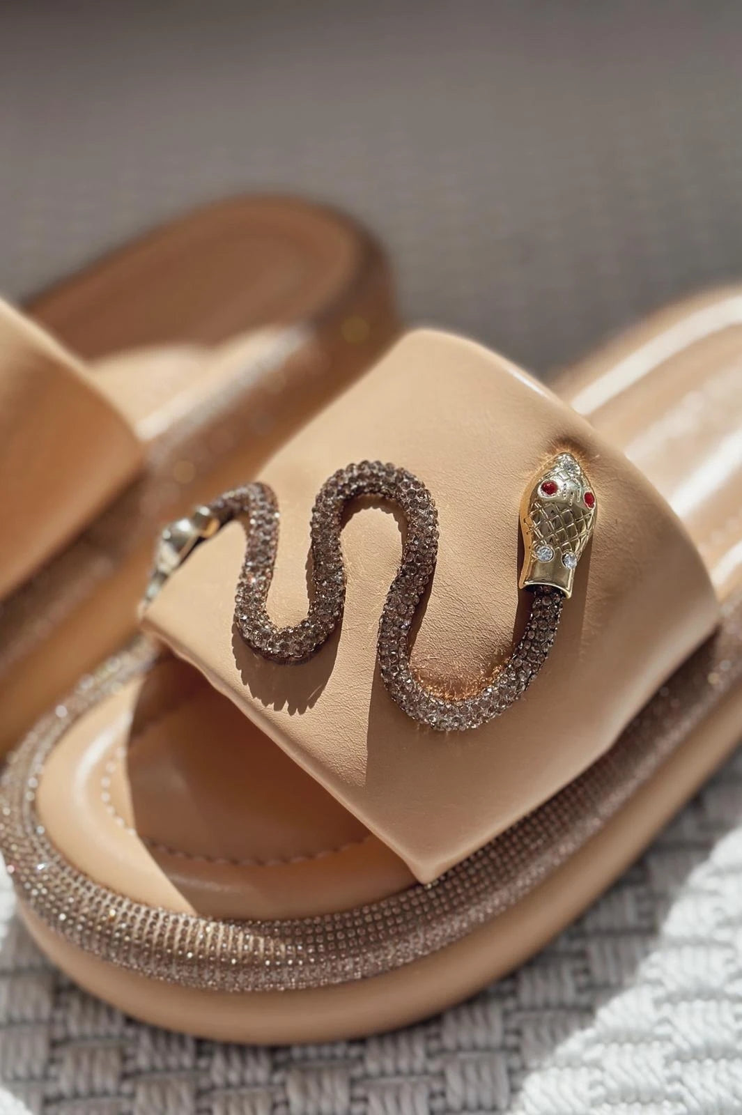 Nokest Nude Faux Leather Crystal Women's Slides