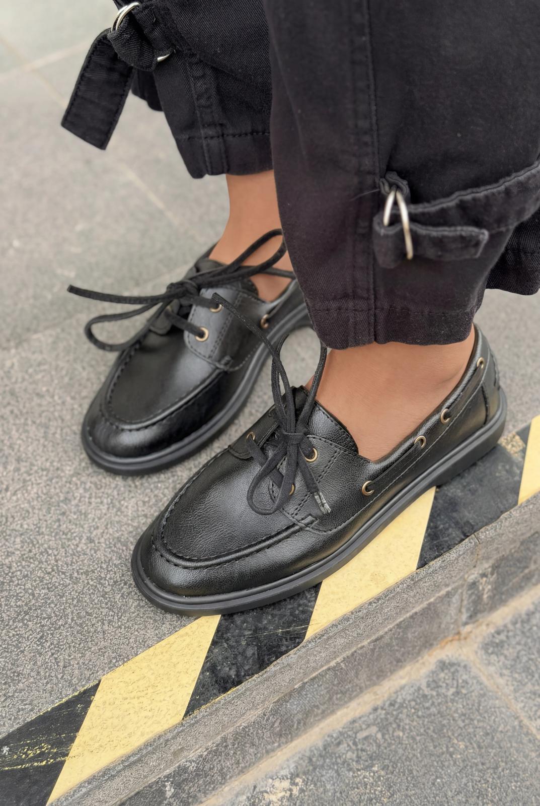 Morin Black Faux Leather Women's Oxford Shoes