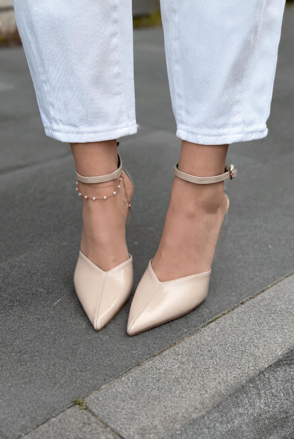 Rovire Beige Crinkled Patent Faux Leather Women's Stilettos