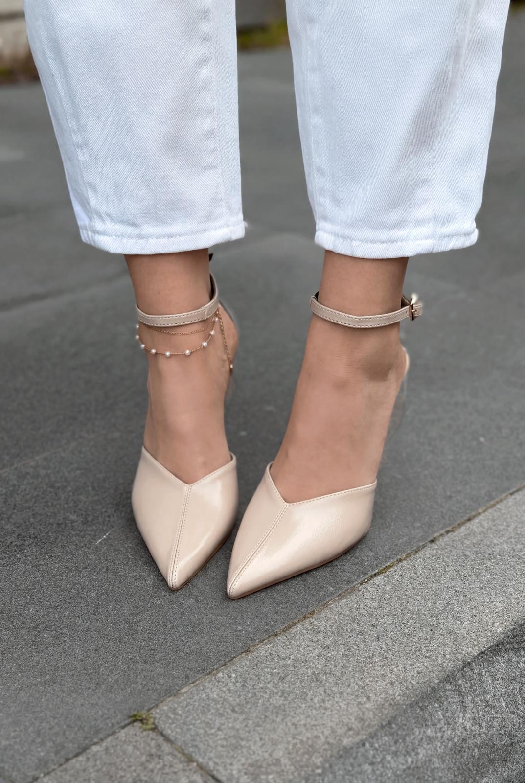 Rovire Beige Crinkled Patent Faux Leather Women's Stilettos