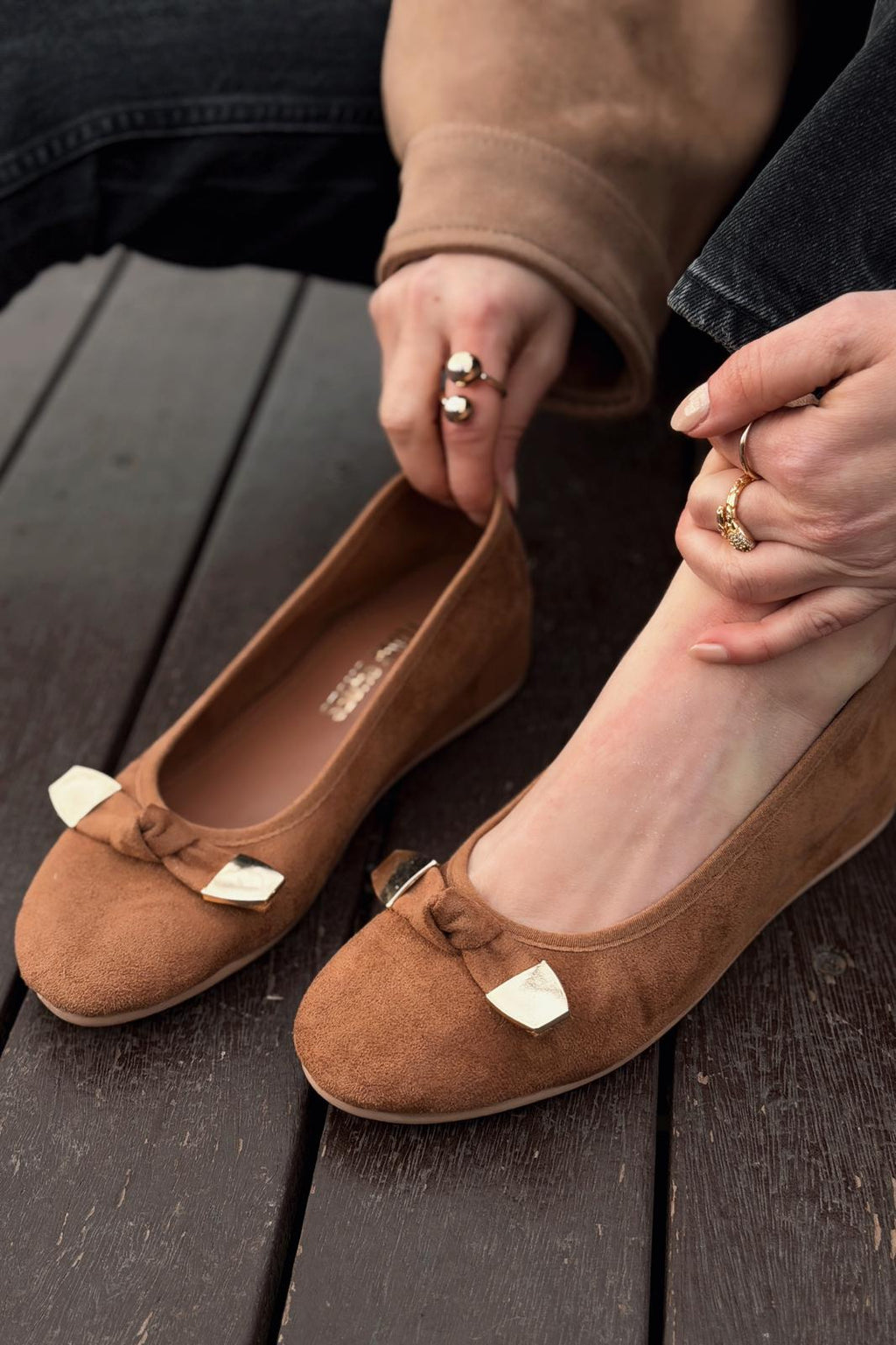 Orphel Tan Suede Women's Wedge Heel Flats