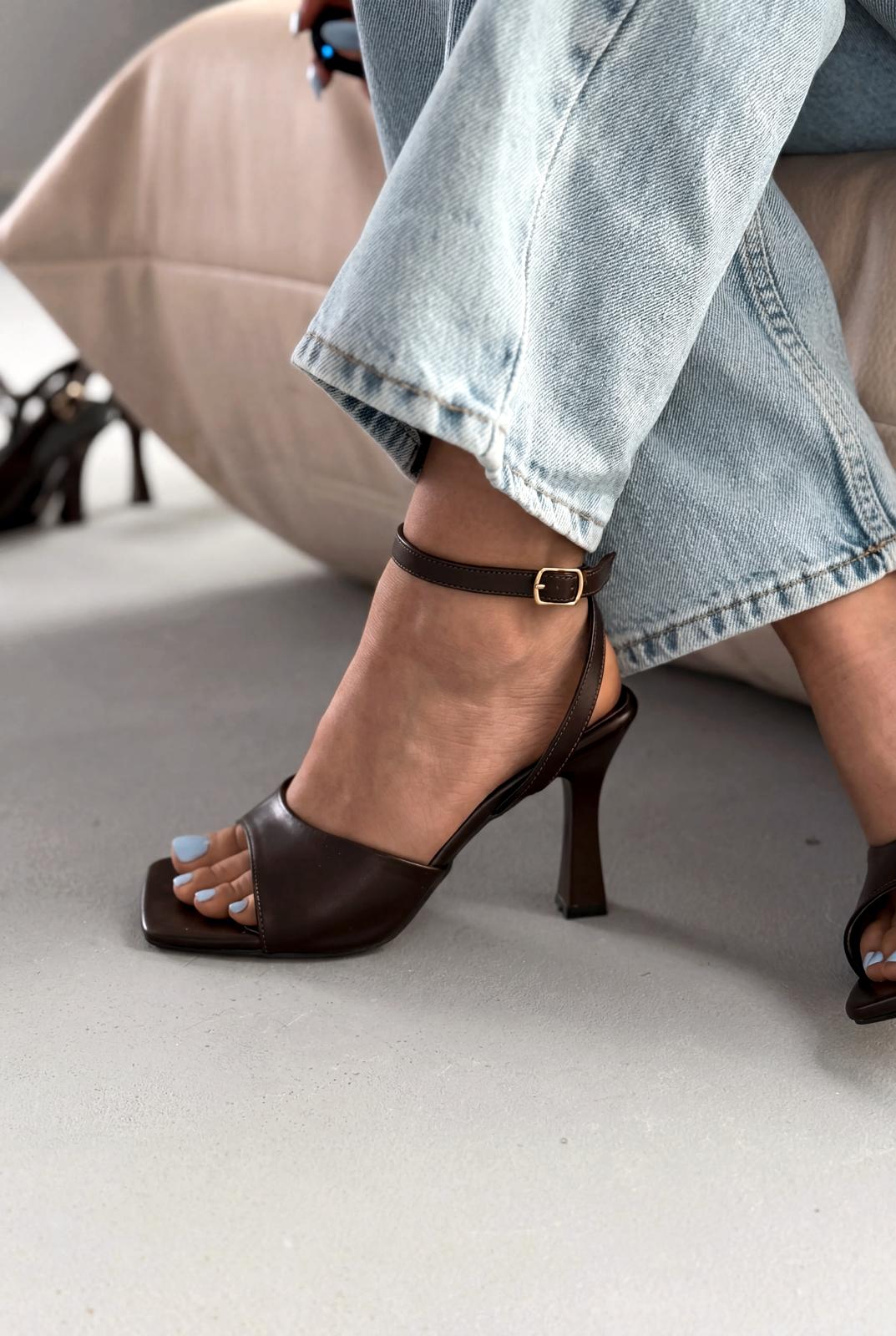 Velniel Dark Brown Faux Leather Women's Pumps Sandals
