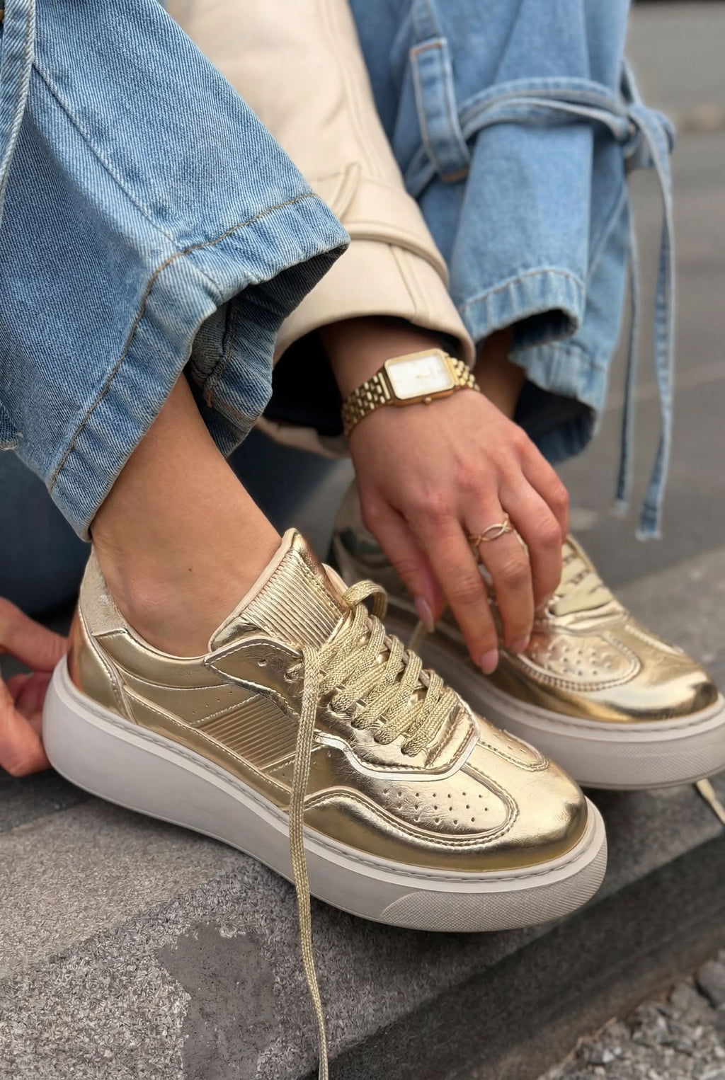 Larisa Gold Patent Faux Leather Women's Sneakers