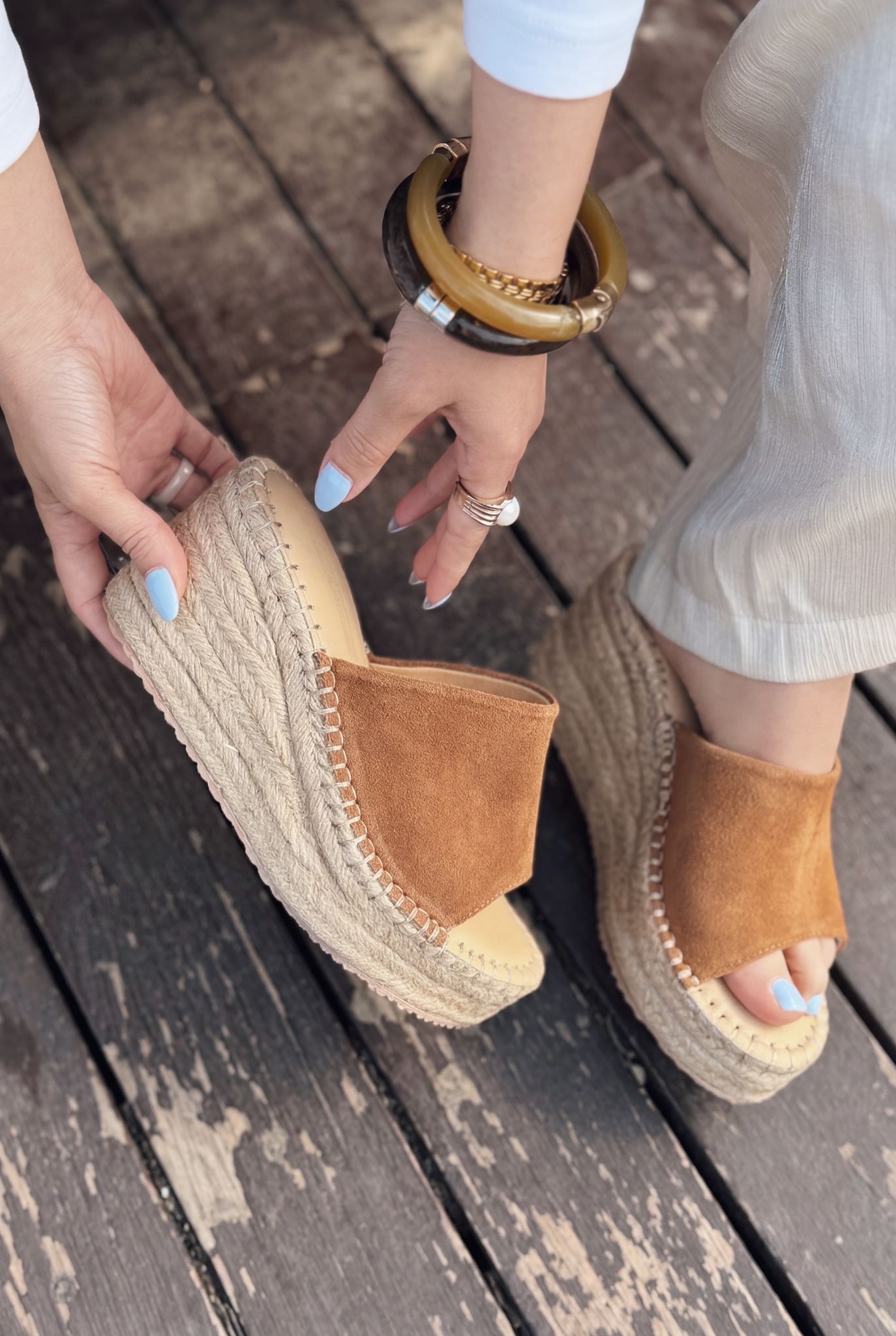 Lorver Tan Genuine Suede Women's Wedge Heel Mules