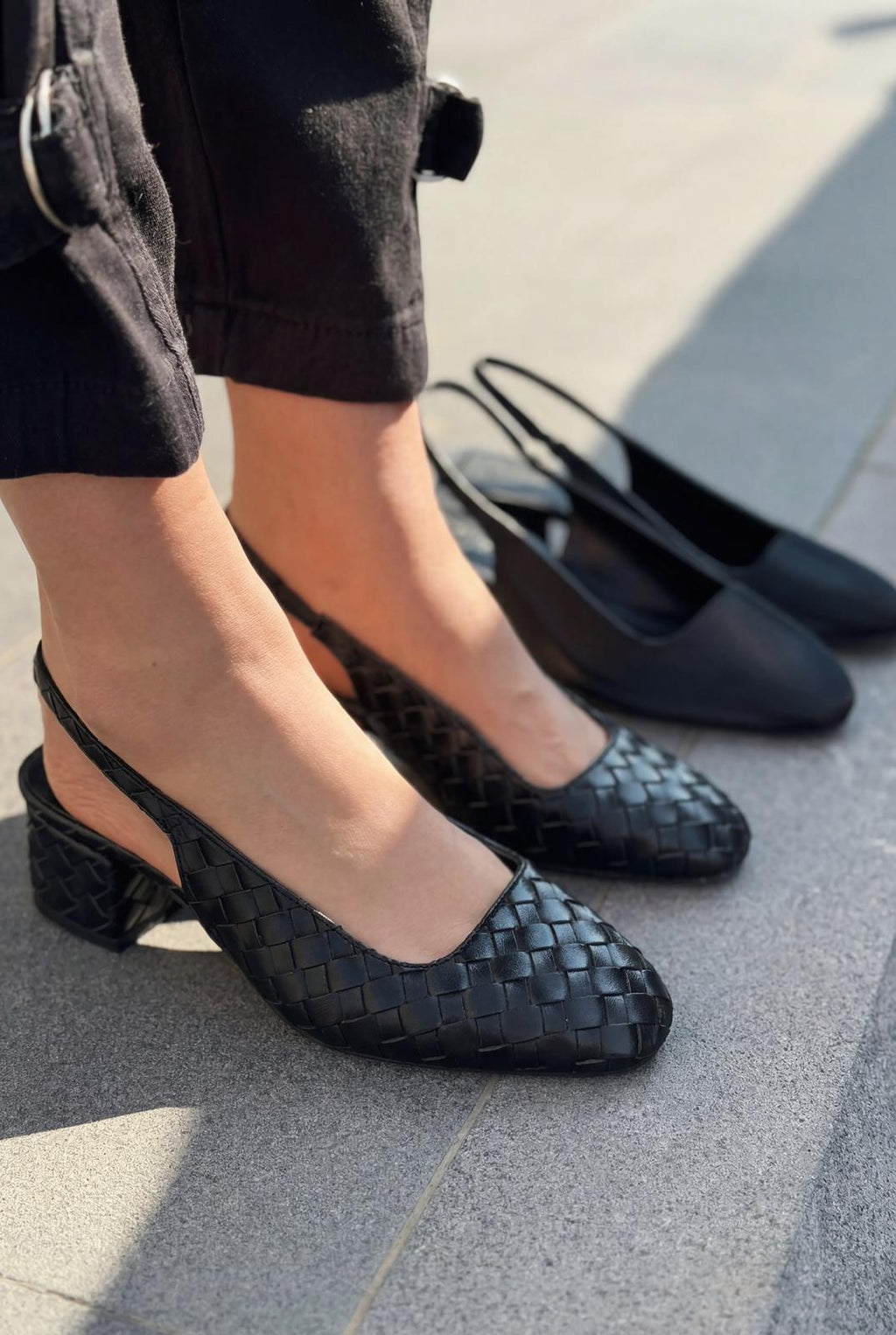 Solen Black Faux Leather Woven Detail Women's Mary Jane
