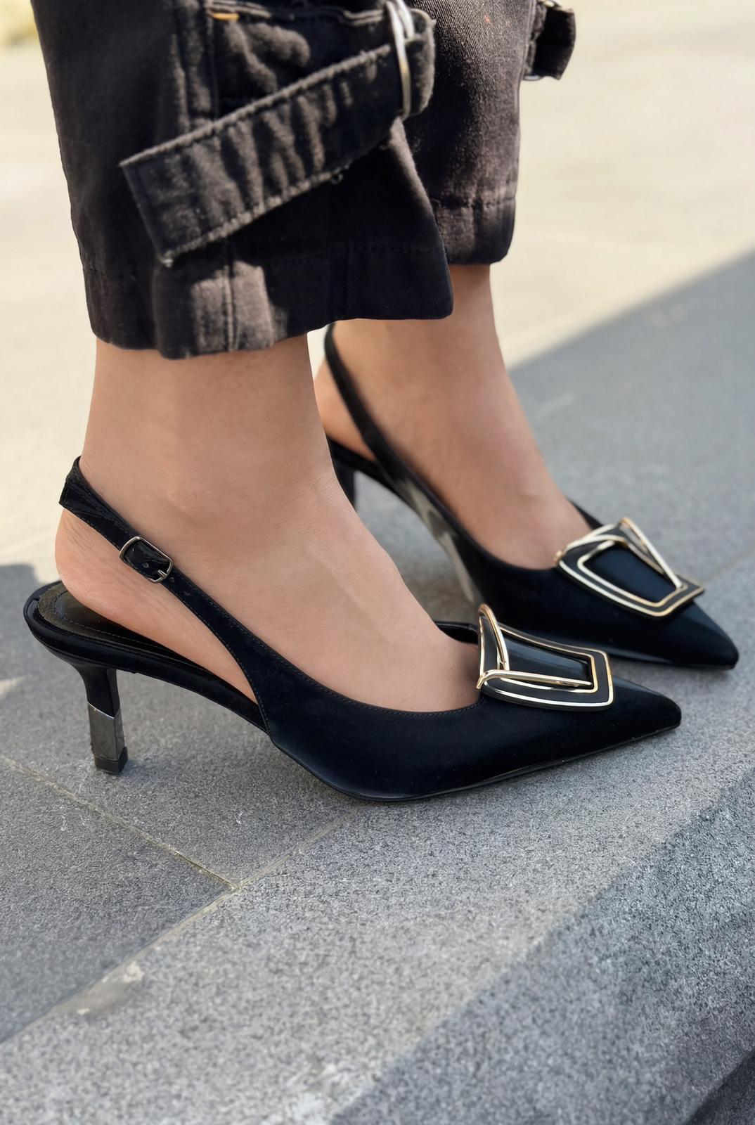 Talvine Black Satin Women's Stilettos