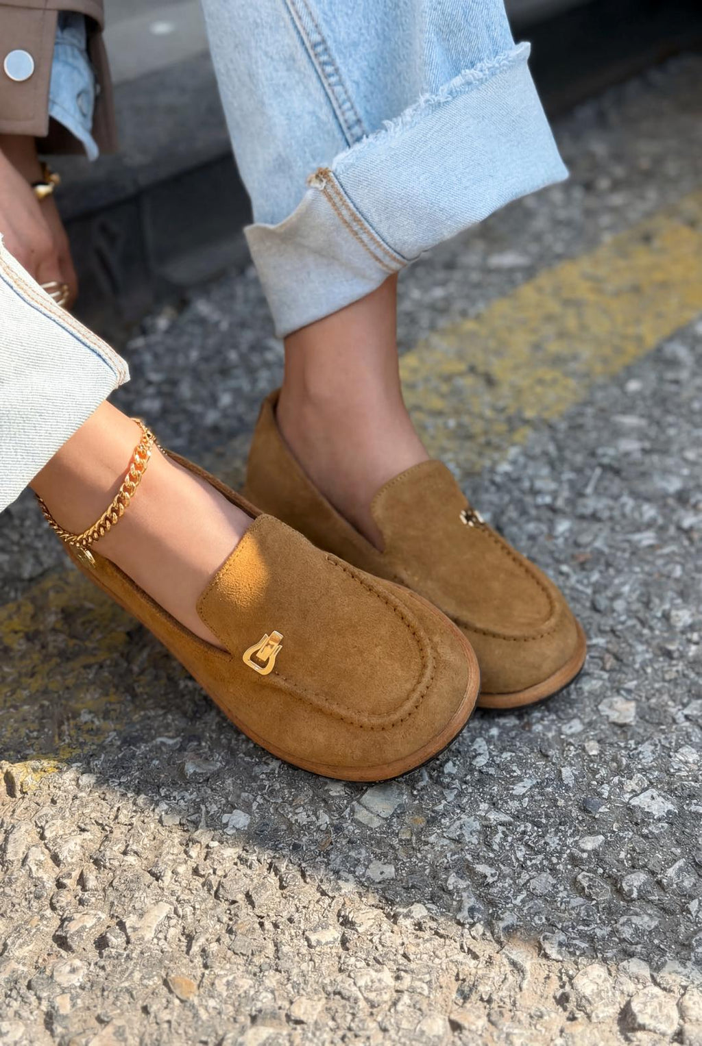 Rasen Tan Genuine Suede Women's Loafers