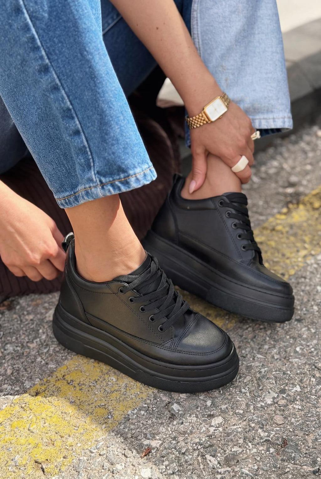 Korin Black Faux Leather Women's Hidden Wedge Sneakers