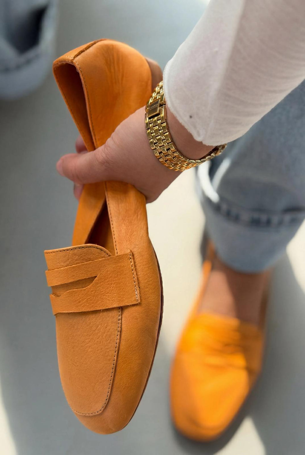 Melniel Orange Genuine Leather Women's Loafers