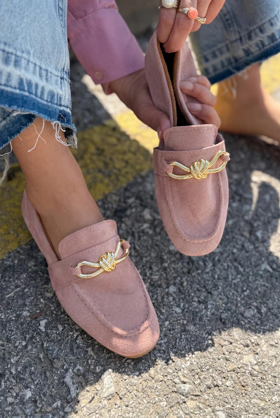 Avelis Women's Loafer Blush Suede Bow Detail