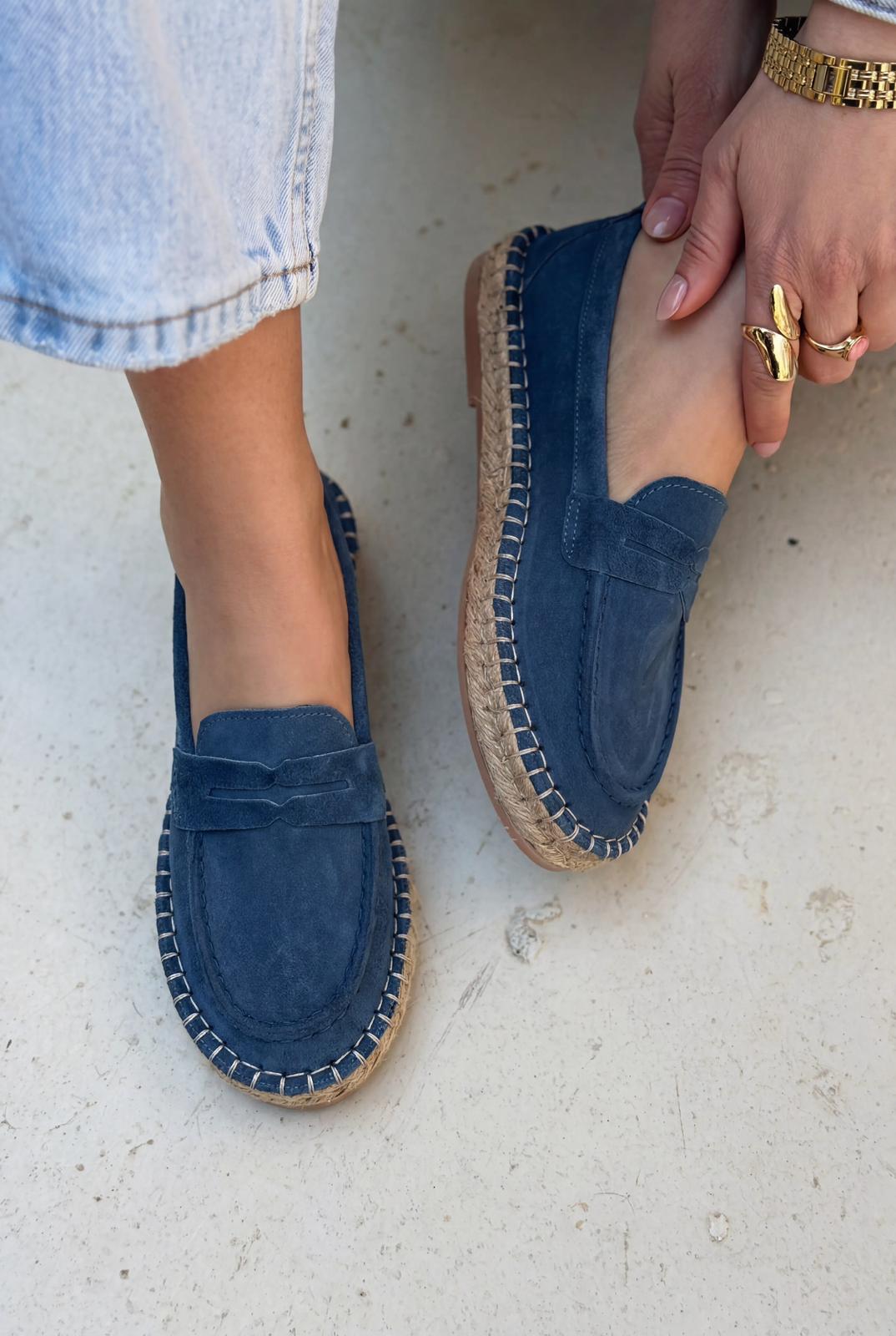 Celure Blue Genuine Suede Women's Espadrille Loafers