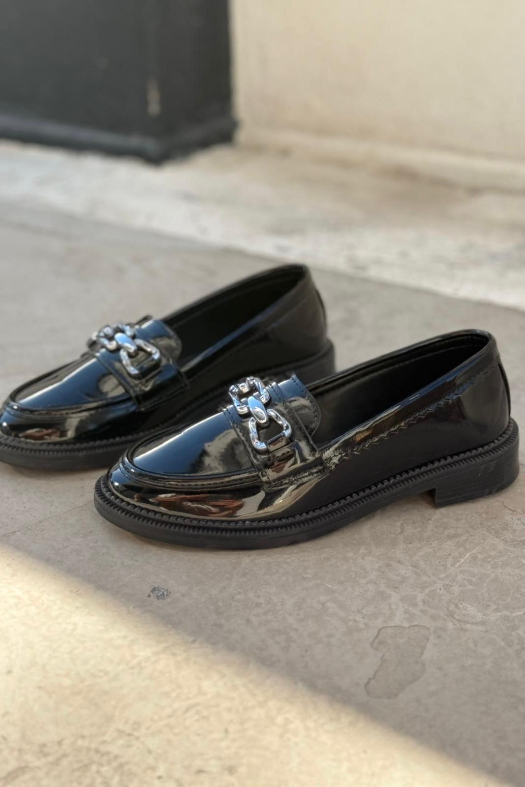 Kasto Black Patent Faux Leather Women's Loafers
