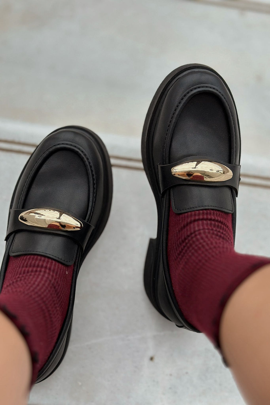 Ravilla Black Faux Leather Buckle Detail Women's Loafers