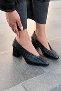 Torben Black Faux Leather Woven Women's Pumps