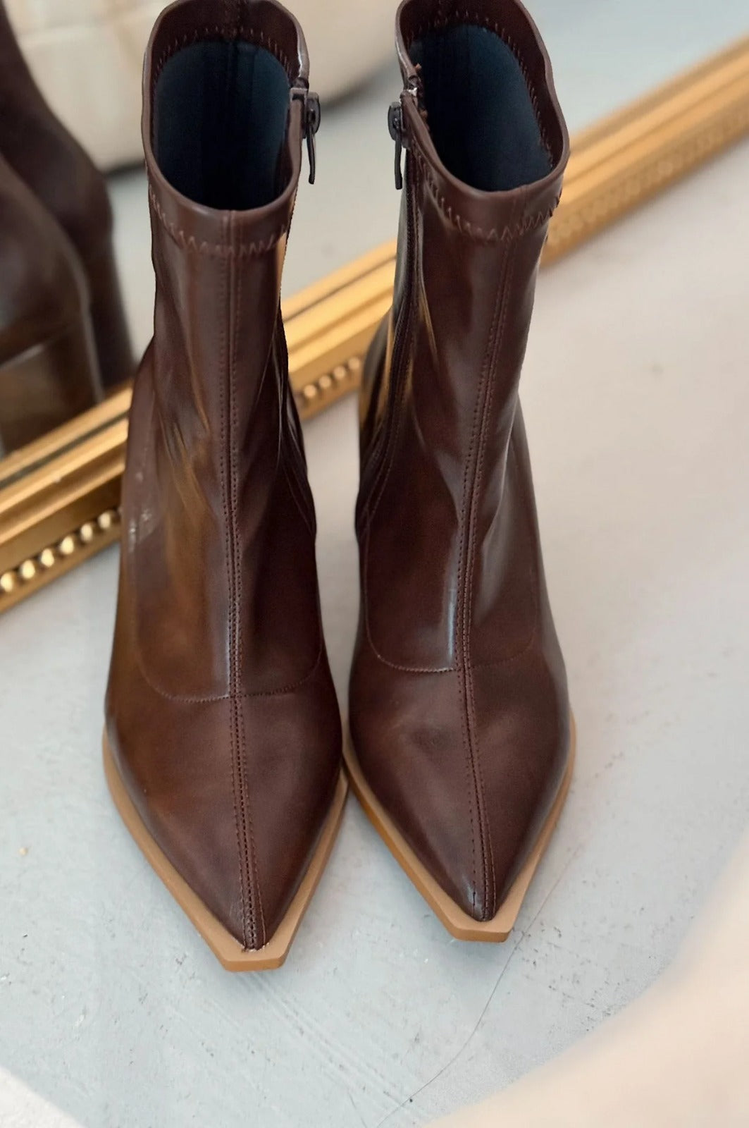 Selvora Brown Faux Leather Stretch Women's Boots