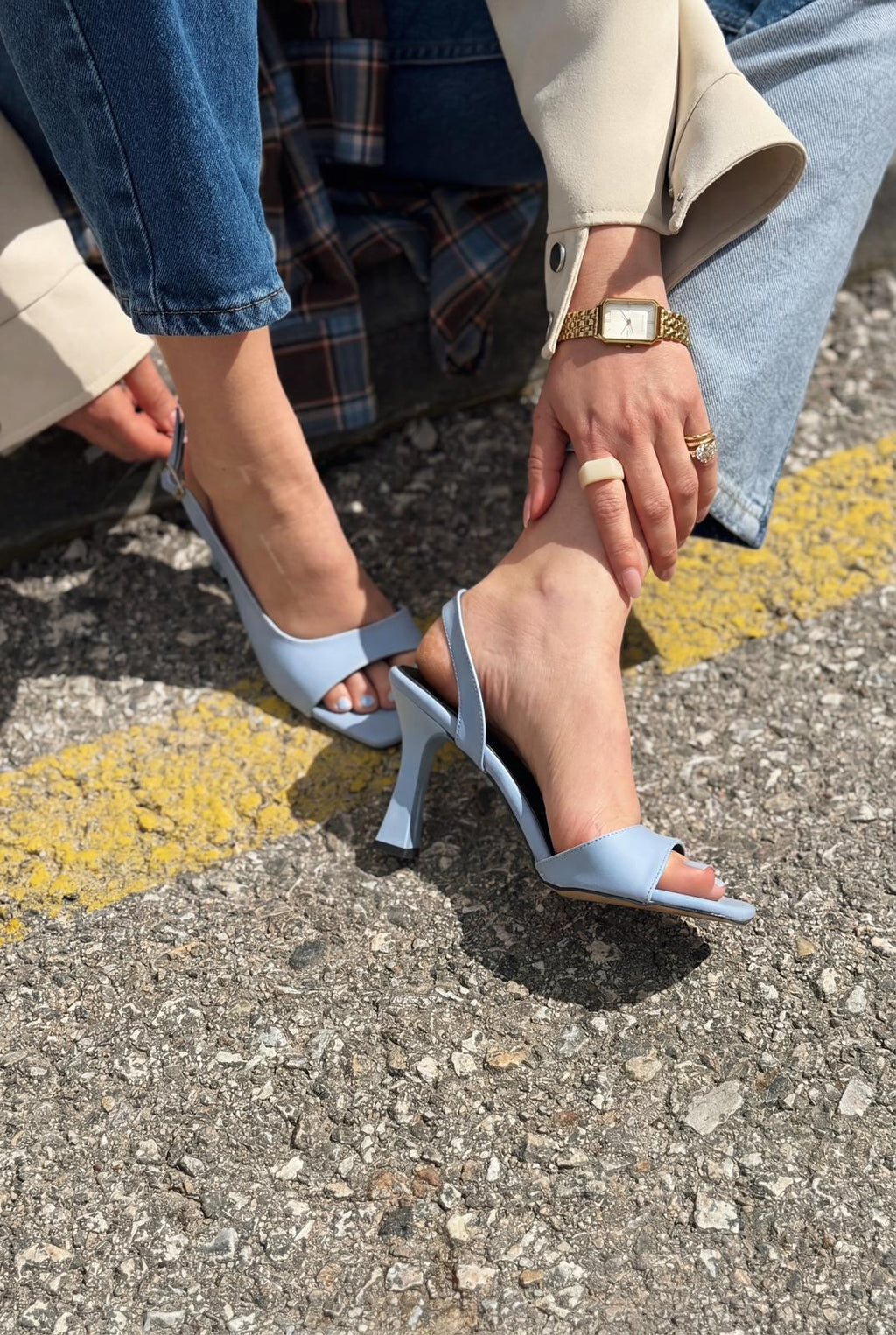 Solvion Baby Blue Faux Leather Women's Pumps Sandals