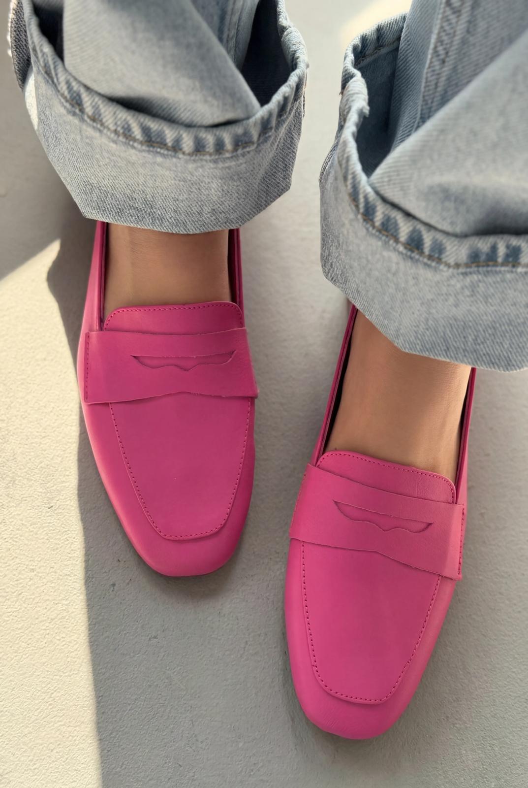 Melniel Fuchsia Genuine Leather Women's Loafers