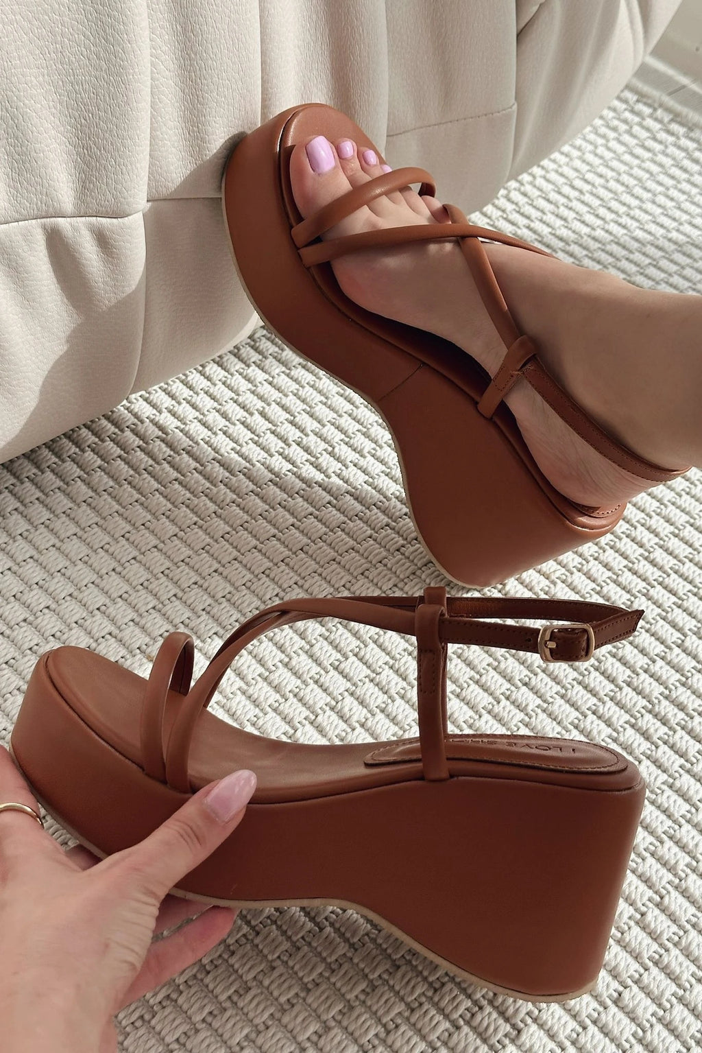 Jomis Tan Faux Leather Wedge Heel Women's Sandals