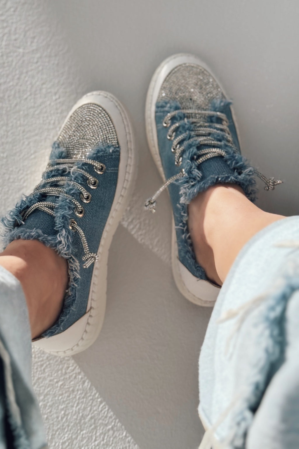 Delina Light Blue Jean Rhinestone Women's Sneakers