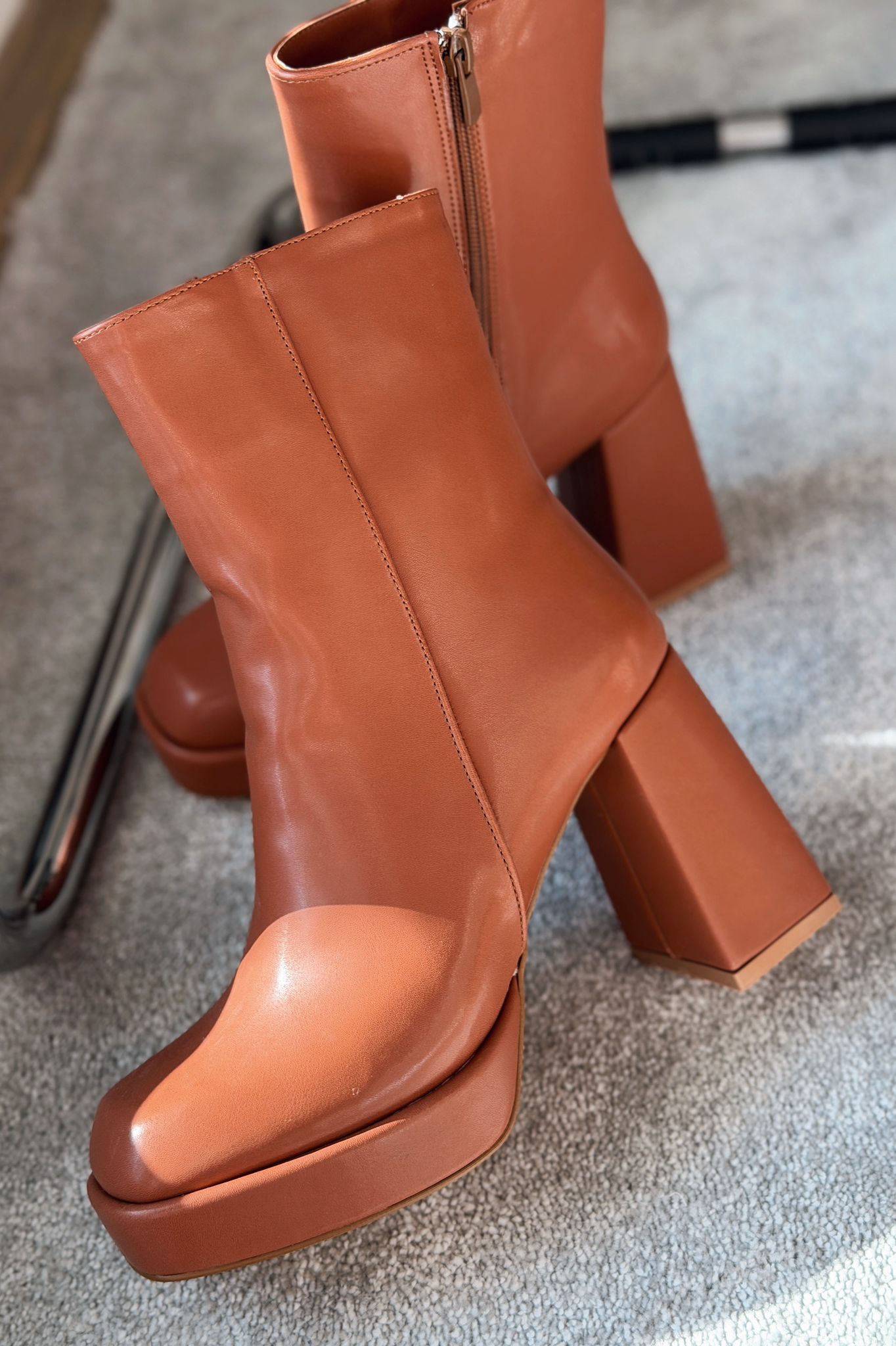 Rivoks Tan Faux Leather Platform Pumps Boots