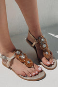 Leston Gold Patent Satin Crystal-Embellished Women's Sandals