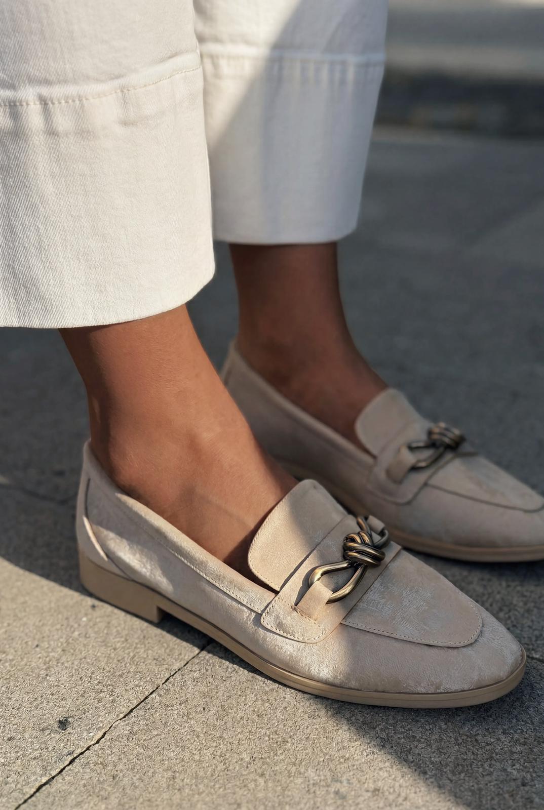 Kastora Beige Satin Women's Loafers