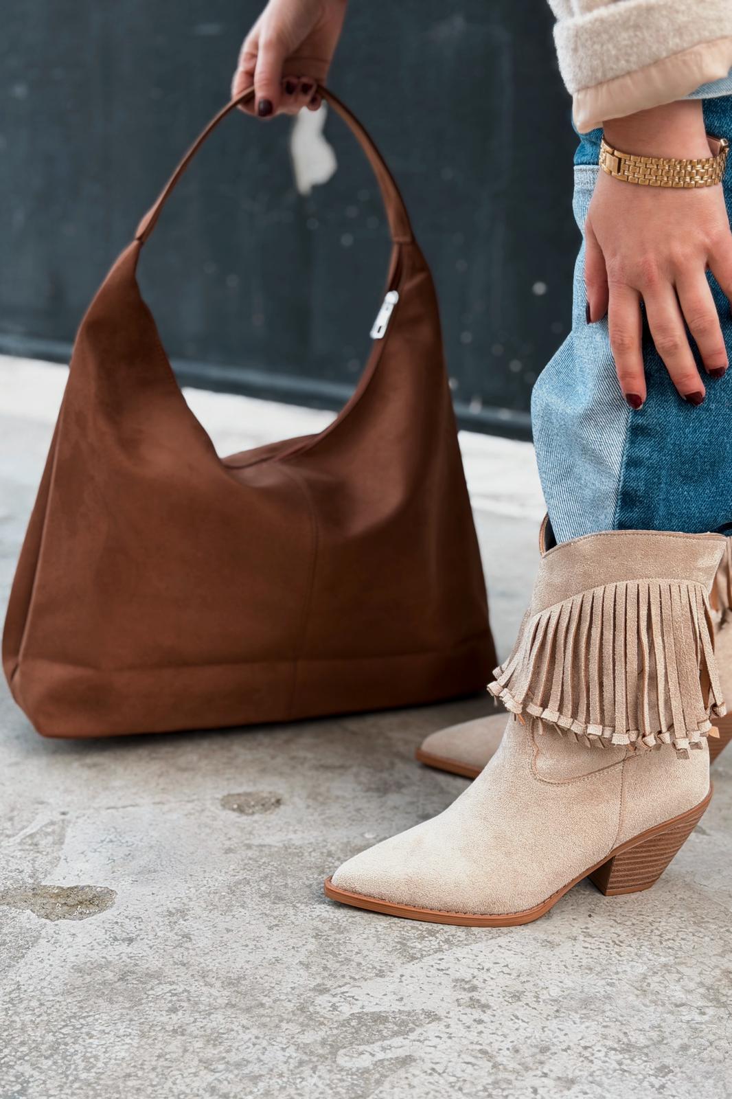 Iserne Beige Suede Fringe Women's Cowboy Boots