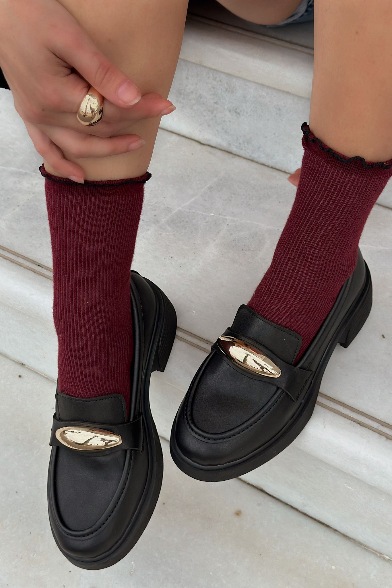 Ravilla Black Faux Leather Buckle Detail Women's Loafers