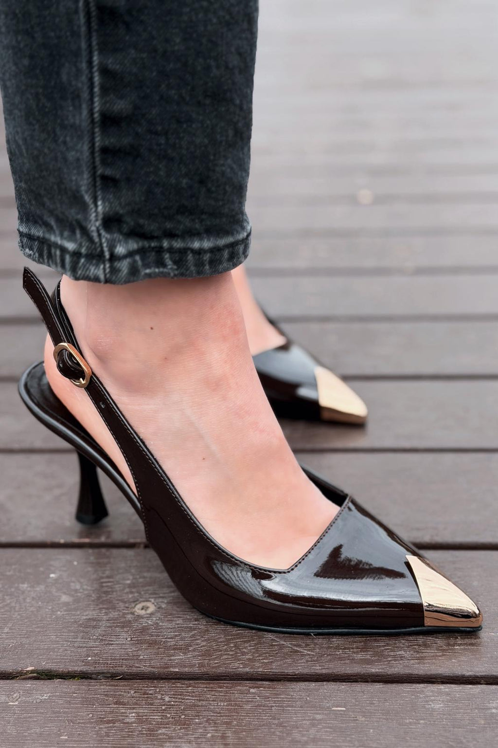 Caligo Light Brown Patent Faux Leather Women's Stilettos