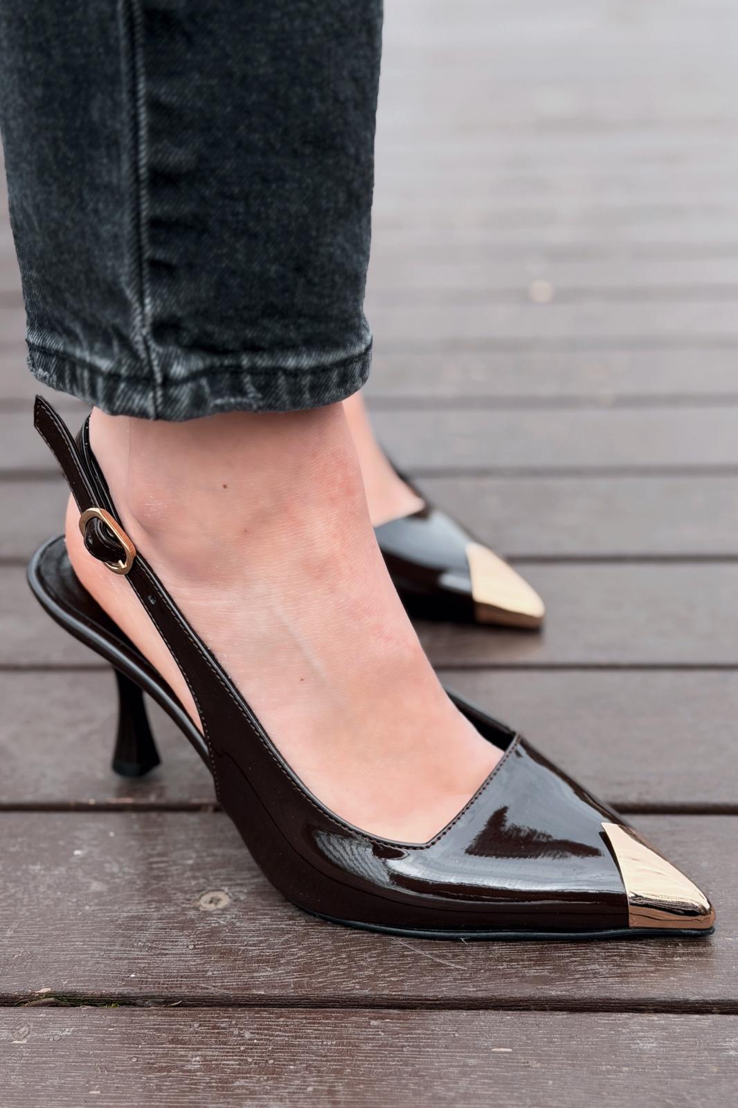 Caligo Light Brown Patent Faux Leather Women's Stilettos