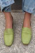 Melniel Green Genuine Leather Women's Loafers