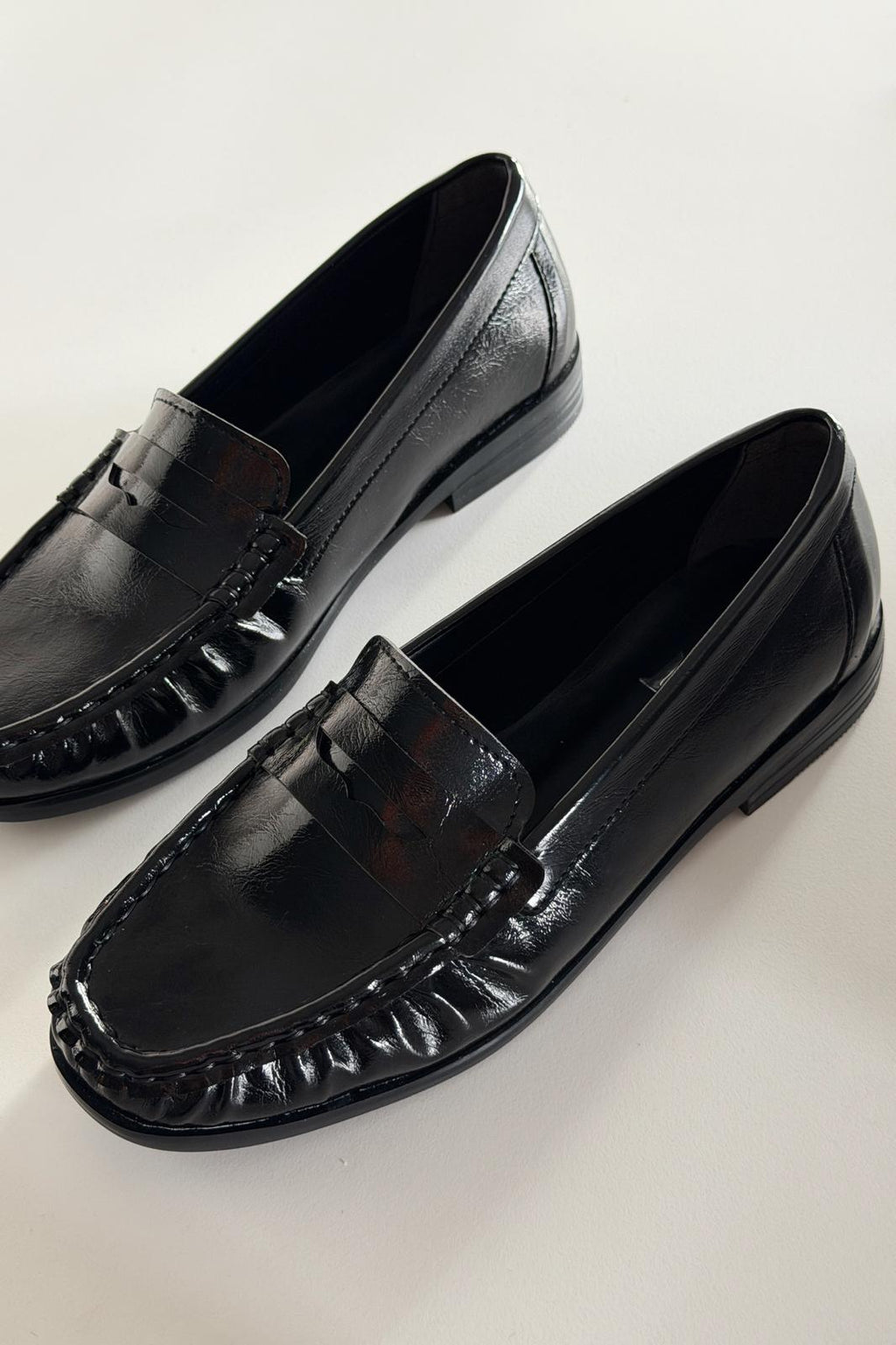 Marcel Black Crinkled Patent Faux Leather Women's Loafers