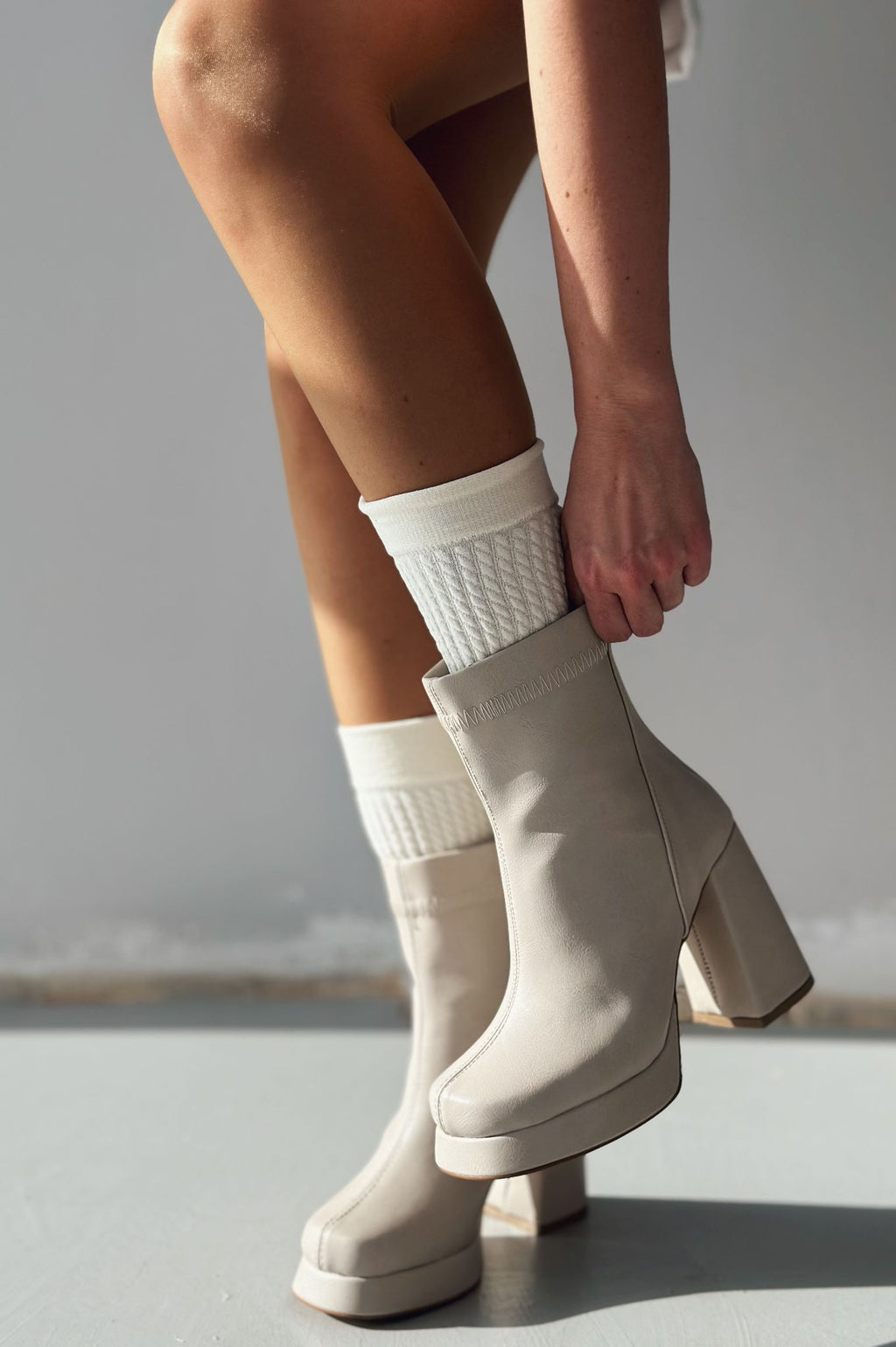 Glode Beige Faux Leather Platform Pumps Women's Boots