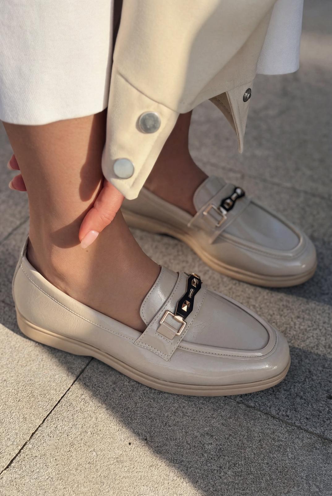 Toler Beige Patent Faux Leather Women's Loafers